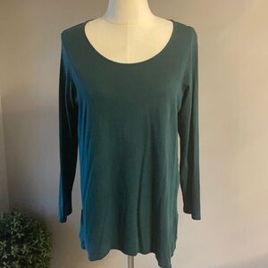 PURE JILL DIPPED  HEM, long sleeve, A-line tunic . Size M FOREST GREEN COLOR